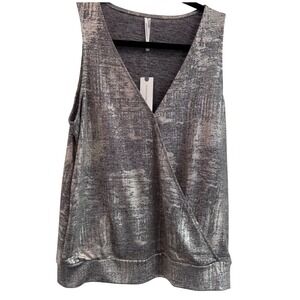 Anthropologie Metallic Shimmer Wrap Style Sleeveless Top Gold/Silver Medium
